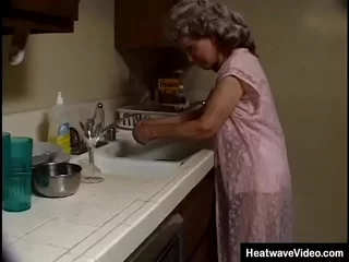 Indecent granny with grey-hair sucks off the moonless plumber