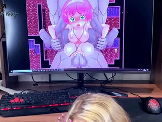 Nerd played a hentai game and dreamed that a girl would suck him off in real life when suddenly a wonder at happened! AnnyCandy Painboy